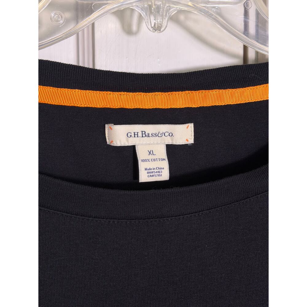 G.H. Bass & Co Women XL Black Cotton Top 3/4 Sleeve Button Shoulder Boat Neck - Picture 3 of 7